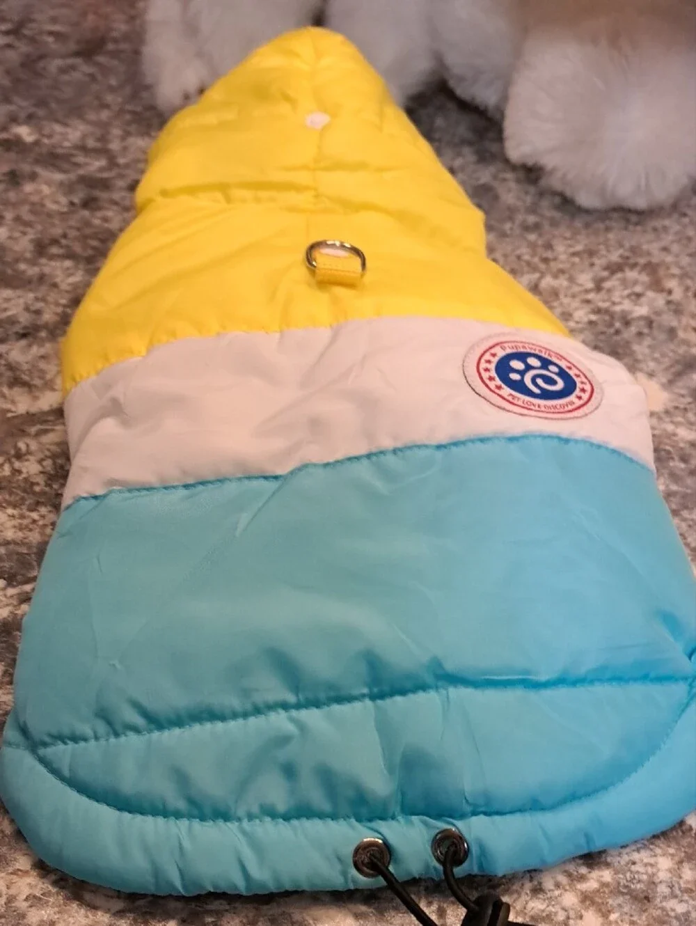 Yellow & Light Blue Insulated Hooded Dog Coat